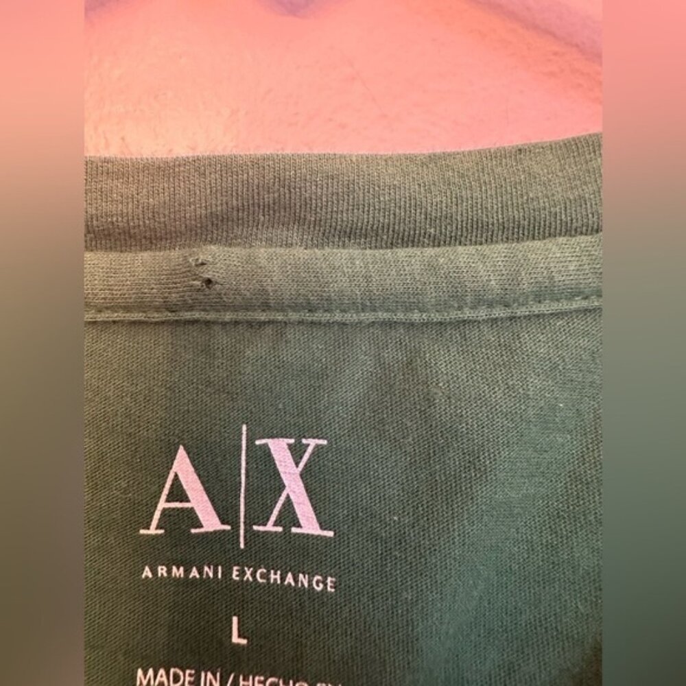 A/X Armani Exchange Mens Basic Short Sleeve Shirt Size Large VNeck Green Buttons - Picture 3 of 5
